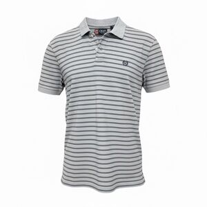 Chaps Men’s Gray and Navy Striped Short Sleeve Polo Size Large US